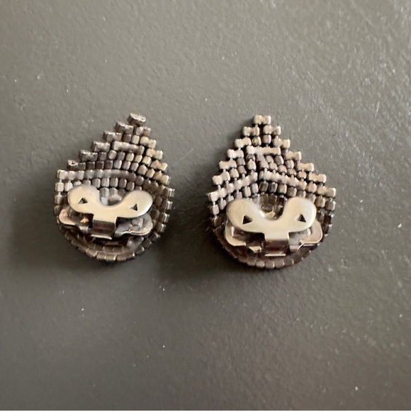 Vintage MUSI Shoe Clips Large Teardrop Rhinestone Silver Tone Signed MUSI 50s - Picture 7 of 11